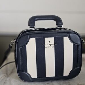 Kate Spade Men's Black and Cream Striped Messenger Bag
